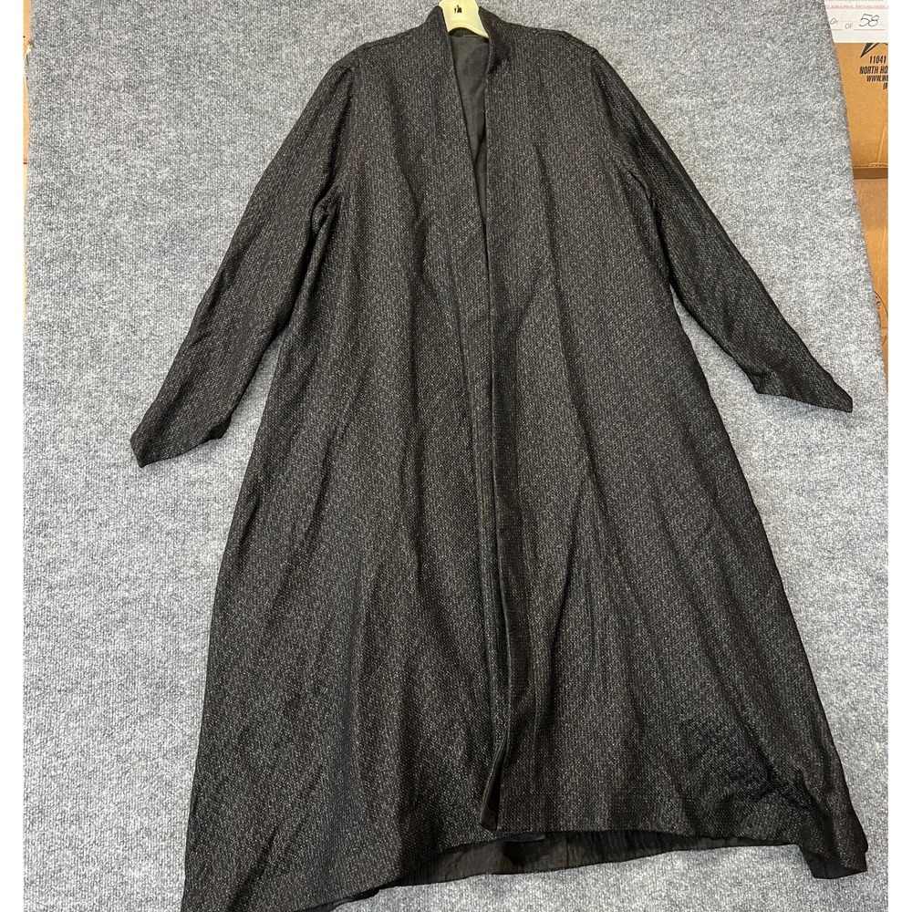 Liwan Paris Beirut Artisanal Maxi Duster Coat Robe Jacket Black Gray Tweed Women